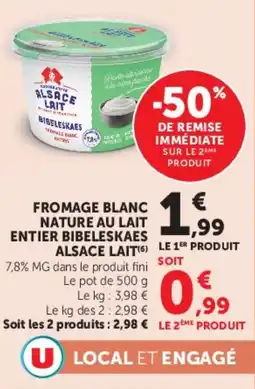Super U Fromage blanc nature au lait entier bibeleskaes alsace lait offre