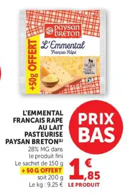 Super U L'emmental francais rape au lait pasteurise paysan breton offre