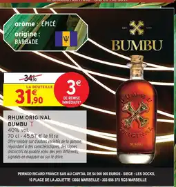 Intermarché Express Bumbu rhum original offre