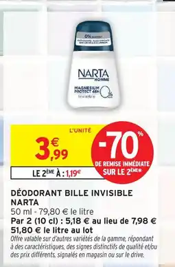 Intermarché Narta déodorant bille invisible offre