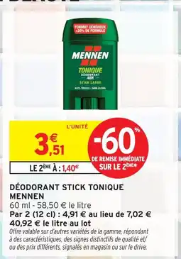 Intermarché Mennen déodorant stick tonique offre