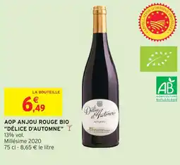 Intermarché Délice d'automne aop anjou rouge bio offre