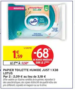 Intermarché Lotus papier toilette humide just 1 x38 offre