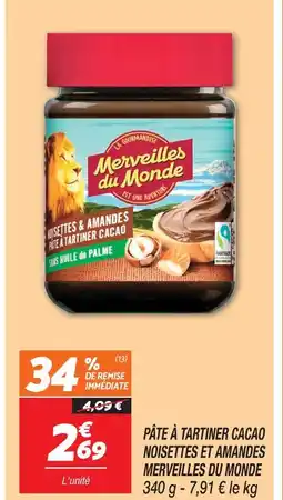 Netto Merveilles du monde pâte à tartiner cacao noisettes et amandes offre