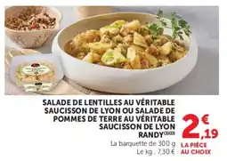 Super U Salade de lentilles au véritable saucisson de lyon ou salade de pommes de terre au véritable saucisson de lyon randy offre