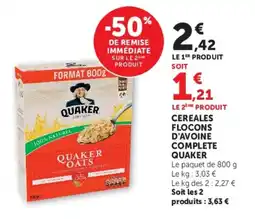 U Express Cereales flocons d'avoine complete quaker offre