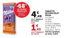 U Express Tablette de chocolat milka offre