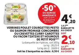 U Express Verrines poulet courgettes pesto ou saumon fromage concombre ou crevettes curry carottes offre