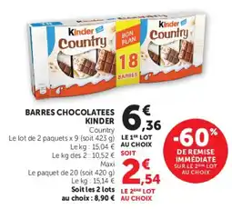 U Express Barres chocolatees kinder offre