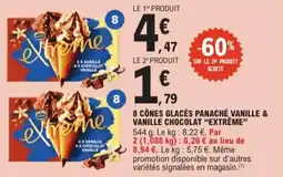 E.Leclerc Express 8 cônes glacés panache vanille & vanille chocolat extrême offre