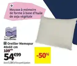 Conforama Oreiller memopur 40x60 cm offre