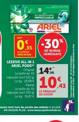 Hyper U Ariel Lessive all in 1 pods offre