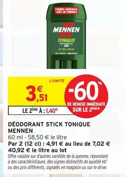 Intermarché MENNEN Déodorant stick tonique offre