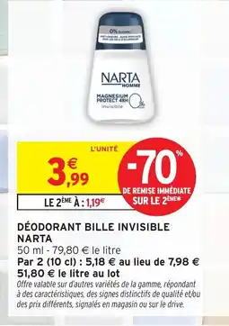 Intermarché NARTA Déodorant bille invisible offre