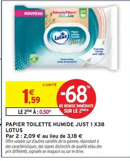Intermarché LOTUS Papier toilette humide just 1 x38 offre
