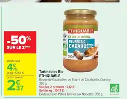 Carrefour ETHIQUABLE Tartinables Bio offre