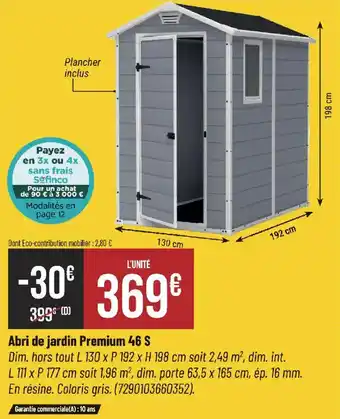 Bricorama Abri de jardin Premium 46 S offre