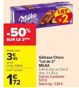 Carrefour MILKA Gâteaux Choco Lot de Le 2ème produit offre