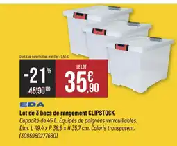 Bricorama Lot de 3 bacs de rangement clipstock offre