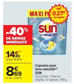 Carrefour SUN Capsules pour lave-vaisselle offre
