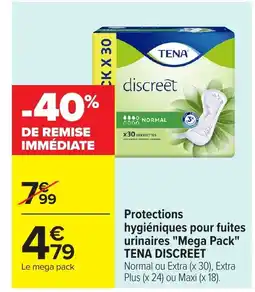 Carrefour TENA DISCREET Protections hygiéniques pour fuites urinaires Mega Pack offre