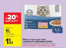 Carrefour CARREFOUR COMPANINO EXPERT Éffilés en sauce pour chats offre