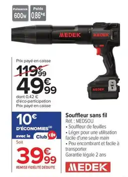 Carrefour MEDEK Souffleur sans fil offre