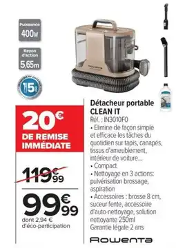 Carrefour ROWENTA Détacheur portable clean it offre