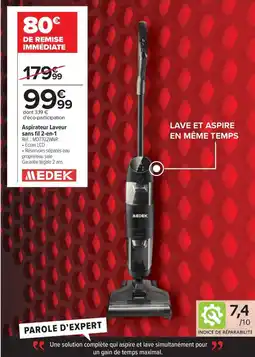 Carrefour MEDEK Aspirateur Laveur sans fil 2-en-1 offre