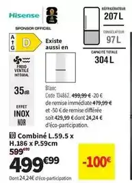 Conforama Hisense - combiné l.59.5 x h.186 x p.59cm offre