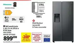 Conforama Hisense - réfamméricain l91.5-lh.178.6 x p.p. prix apres offre