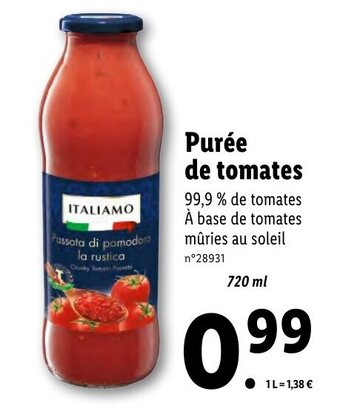 Lidl Purée de tomates offre