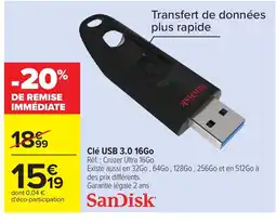 Carrefour SANDISK Clé USB 3.0 16Go offre