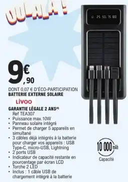E.Leclerc LIVOO Batterie externe solaire offre
