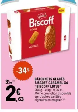 E.Leclerc BISCOFF LOTUS Bâtonnets glacés biscoff caramel x4 offre