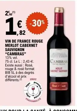 E.Leclerc CAMBRAS Vin de france rouge merlot cabernet sauvignon offre