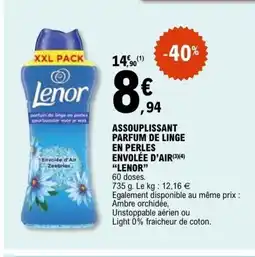 E.Leclerc LENOR Assouplissant parfum de linge en perles envolée d'air offre