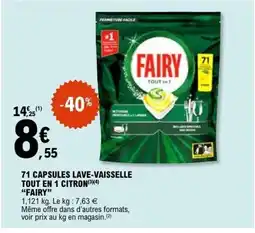 E.Leclerc FAIRY 71 capsules lave-vaisselle tout en 1 citron offre