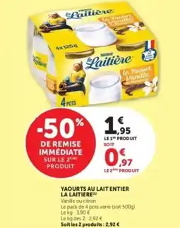 Hyper U LA LAITIERE Yaourts au lait entier offre