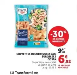 Hyper U COSTA Crevettes decortiquees asc surgelee offre