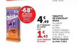 Hyper U MILKA Tablette de chocolat offre