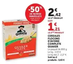 Hyper U QUAKER Cereales flocons d'avoine complete offre