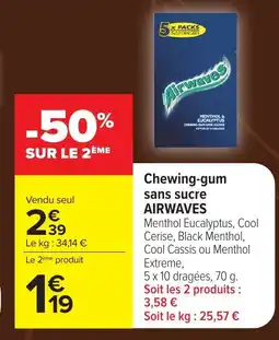Carrefour AIRWAVES Chewing-gum sans sucre offre