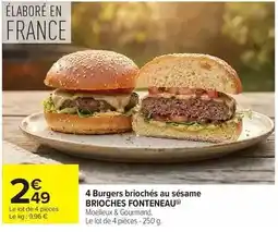 Carrefour Market 4 burgers briochés au sésame brioches fonteneau offre