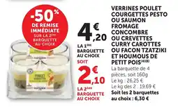 Maximarché Verrines poulet courgettes pesto ou saumon fromage concombre ou crevettes curry carottes offre