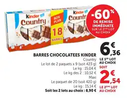 Maximarché Barres chocolatees kinder offre