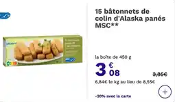 Picard 15 bâtonnets de colin d'alaska panés msc offre