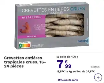Crevettes entières tropicales crues 16- 24 pièces