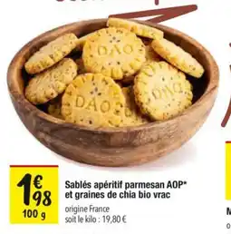 Les Comptoirs de la Bio Sablés apéritif parmesan aop et graines de chia bio vrac offre