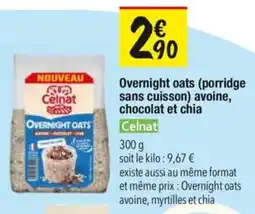 Les Comptoirs de la Bio Overnight oats porridge sans cuisson avoine chocolat et chia celnat offre